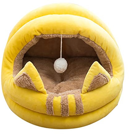 Cat Bed for Indoor Cats Cat Houses, Small Dog Bed Cat Tent Cat Hut Cat Cave House Shape Outdoor Dog Tent Beds Pet Sleeping Bed for Cats and Small Dogs,Yellow,L