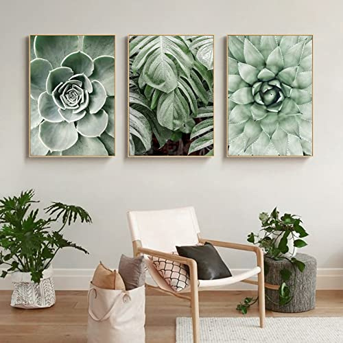 CULASIGN 3er Set Premium Poster,Moderne Grüne Pflanzen Poster Set Bilder,Grüne Blätt Bilder für Schlafzimmer Wohnzimmer Deko,Ohne Rahmen (A, 30x40cm)