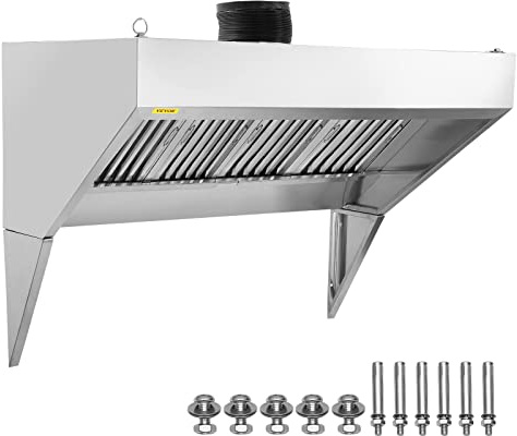 VEVOR Commercial Exhaust Hood, 9FT Food Truck Hood Exhaust, 201 Stainless Steel Concession Trailer Hood with 4 Detachable U-shaped Grid Oil Filter Mesh, Rust Resistant Vent Hood for Kitchen Restaurant