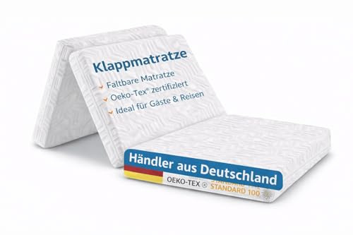 MARQA Klappmatratze 80x180x10 cm – Faltmatratze 3-teilig, Gästematratze, Reisematratze mit Polsterstoffbezug, Atmungsaktiv(Schaumstoff, Anthrazit)