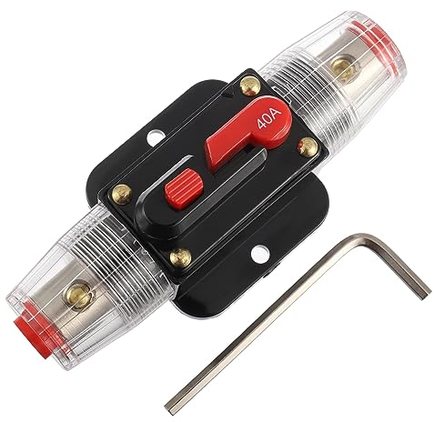 EPLZON 40A Disjoncteur Interrupteur 40 AMP Fusible Inline Holder 12V-51V DC Bouton de réinitialisation manuelle pour système d'amplificateur de son audio de voiture RV Home Marine Boat Truck