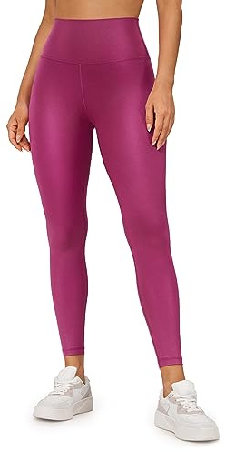 CRZ YOGA Matte Faux Leather Leggings 25 - Butterluxe High Waisted Stretch Ankle Leather Pants for Women Pleather Tights Faux Leather Magenta Purple Large
