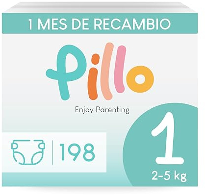 Pillo - Pannolino misura 1, confezione da 198 pannolini, 6 confezioni da 33 pannolini, taglia 1, New Born (2-5 kg), pannolino neonato