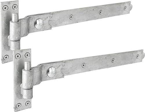 IRONTITE® Cranked Gate Hinges, Heavy-Duty 400mm (16) Hook and Band for Wooden Gates - Galvanized with Fixings Included}