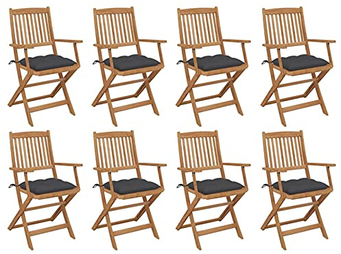 Camerina Klappbare Gartenstühle mit Kissen 8 STK. Massivholz Akazie Klappstuhl Holz Gartenstuhl