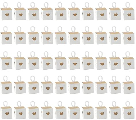 50 stycken små presentlådor vita, gästpresenter bröllop, små presentlådor kraftpapper hjärta pralinlåda för födelsedagar bröllop jul