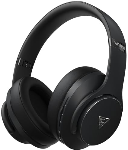 DOQAUS Casque Bluetooth supra-auriculaire, 90 heures de lecture, casque sans fil Bluetooth 5.3 avec micro, pliable et léger, sans fil, avec son stéréo HiFi, basses profondes pour voyage, PC, téléphone