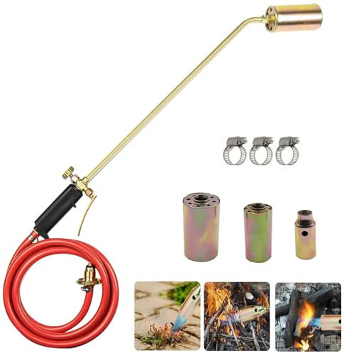 Long Arm Propane Butane Gas Torch Burner Blow Kit Roofers Roofing Brazing with 3 Nozzle, 32mm, 40mm & 5mm + 2m Gas Hose