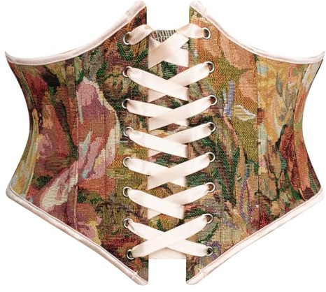 Scarlet Darkness Corset Belt for Women Underbust Boned Lace Up Bustier Renaissance Pirate Corset Red 10