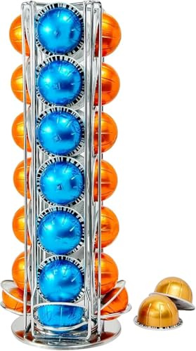 Wrobic Coffee Capsule Holder for 28 Nespresso Vertuo Pods,Nespresso Vertuoline Coffee Capsule Stand Rotating Capsule Holder Storage Rack (Silver 28 pods)