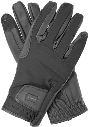 JA Horse JA1003 LIGHTY Reithandschuhe Reiterhandschuhe - Leichte Sommerhandschuhe mit Lycra, elastischem Stoff, Gripfläche & Touchscreen-Kompatibilität (Schwarz, S)