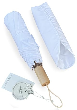 umenice White Wedding Umbrella, Foldable, Waterproof, Windproof, Golden Color Shaft, Frame, Pongee Fabric, Aluminum Shaft, Frame, Fiberglass Ribs, Wooden Handle, Super Light, Compact Size (white)