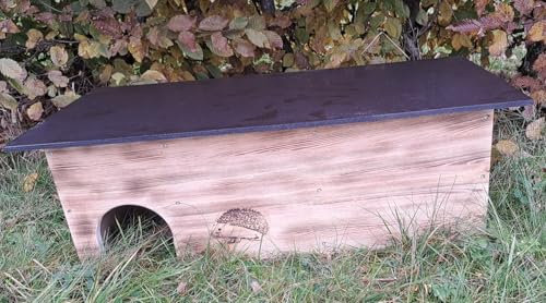Holzdeko-Ma Igelhaus Igelhotel Igelhütte Futterhaus für Igel Igelfutterhaus edel geflammt 78cm x 38cm x 30cm ohne Boden mit Rattenklappe (IGOB)