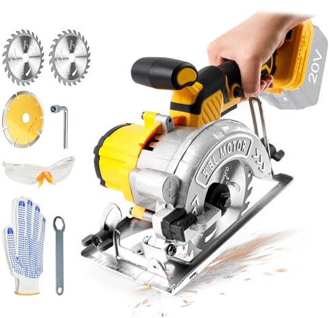 Sierra circular de mano compatible con batería Dewalt de 18 V, batería sin escobillas, mini sierra circular de 6200 rpm, profundidad de corte 40 mm (90º), 25 mm (45º), 3 hojas (125 mm)