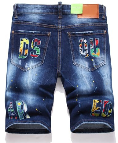 Kdtoll Pantaloncini Jeans Uomo Estivi – Shorts in Denim Slim Fit Strappati, Elasticizzati e Comodi, Stile Streetwear Y2K, Moda Casual Jeans Corti con Ricami