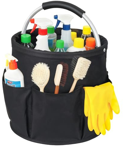 BAOWUABJ Foldable Cleaning Caddy with Handle - 17L Cleaning Products Organiser, Multi Pocket Cleaning Caddy Bag for Home, Kitchen, Bathroom, Office, Easy to Clean and Carry