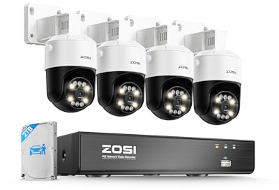 ZOSI 4K 8CH PoE Security Camera System, 4Pack PoE IP Cameras Outdoor with Person/Vehicle Detection, Color Night Vision, Auto Tracking, 2-Way Talk, Spotlight Alarm, 8CH NVR 2TB HDD for 24/7 Recording