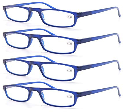 MODFANS Reading Glasses Blue +2.0-4 Pairs Fashion Readers Narrow Frame Spring Hinge for Men Women