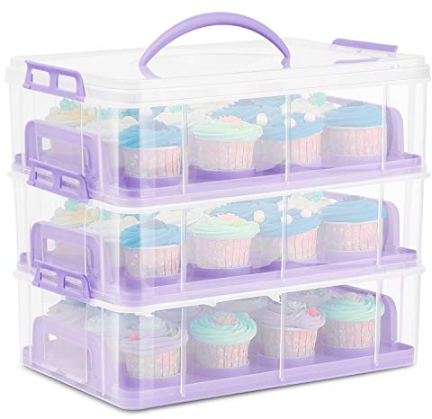 Flexzion 36 Cupcake-Träger mit 3 Etagen, stapelbarer Aufbewahrungsbehälter, zusammenklappbarer Kuchenträger mit Deckel und Griff, wiederverwendbarer, Display-Halter, Transportbox