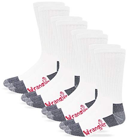 Wrangler Riggs Men's Steel Toe Boot Work Crew Cotton Cushion Socks 4 Pair Pack, White, Large