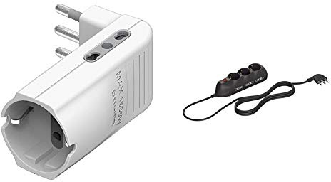 BTicino S3616DE Adattatore salvaspazio Corner-2 prese bipasso 10/16A, Bianco, 16A + 3699GB Multipresa Compatta Slot9 con Interruttore Luminoso, 6 Bipasso, 10/16A e 3 Prese P30, Spina, 16A, Nero