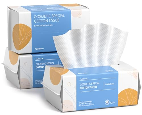 PoeticEHome Gesichtsreinigungstücher – 300 Stück – biologisch abbaubar Einweg Baumwolle Weiche Trockentücher, Fusselfreie Trockene Nassnutzung Handtuch für Empfindliche Haut, 3er-Pack