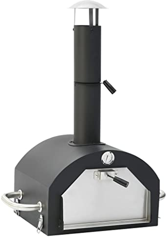 vidaXL Garten Pizzaofen mit Pizzastein und Grillrost, Schornstein, Edelstahl, Gas, Freistehend, Front, Stainless Steel