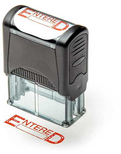 Self Inking Rubber Stamp, Refillable Red Ink Preinstalled - 1.4 x 0.51 X (35 x 8mm) (Entered)