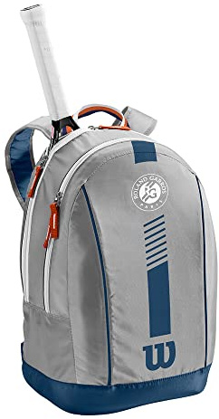 Wilson Youth Tennis Team Backpack, Roland Garros Design, for up to 2 Rackets, Polyester, Grey, WR8019501001