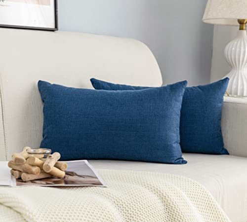 GIRASOLE HOME Coppia Federe Cuscini in Simil Lino Antiacaro e Ipoallergenico Per Divano e Letto Copricuscini Arredamento Casa con Zip Invisibile 2 pezzi (30x50cm, Blu)