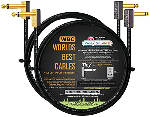 Van Damme Pro Grade Classic XKE - 2 unidades - 50 CM - OFC chapado en plata de primera calidad, flexible, bajo instrumento, pedal Patch Cable w/Eminence Tiny chapado en oro en ángulo TS