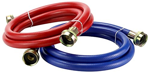 4 FT Rubber Washing Machine Hoses Burst Proof Water Supply Lines By AMI PARTS - for Hot and Cold Water Washer Hoses (2 Pack)