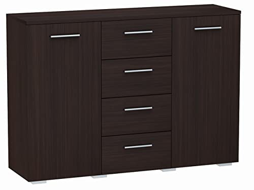 MATKAM Schlafzimmer Kommode mit Schubladen und Türen - Sideboard Wohnzimmer H:84xB:120xT:35 cm - Komode mit 5 Schubladen und 2 Türen - Komodenschrank für Schlafzimmer - Wenge
