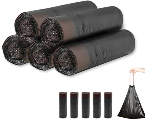 haierdidi Bolsas de basura con cordón con asa, 10 L, resistentes a desgarros y líquidos, pequeñas bolsas de basura con asa, 75 unidades con cordón, color negro