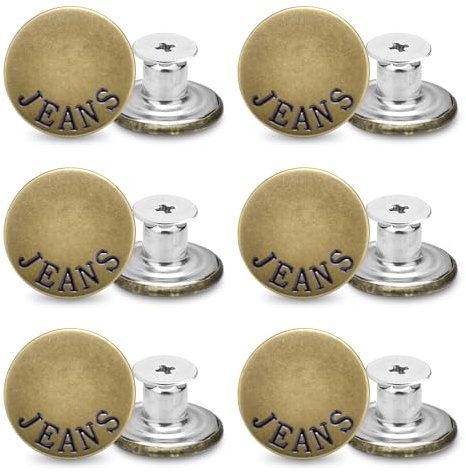 CooBigo 24Sets 17mm Metal Buttons for Jeans, No-Sew Nailess Removable Jeans Button for Jacket Coat, Loose Jeans, Pants DIY Sewing Replacement Accessory (Bronze Half Letter)