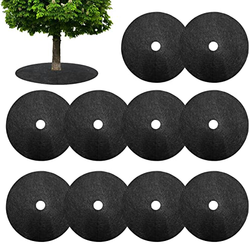 Tapis de Paillage Anti Mauvaise Herbes, 10 Tapis Protection Arbre Non Tissés Ronde, Anneaux de Paillis d'arbre, Disque de Paillage Arbre Fleur, Protection des Racines contre les Mauvaises Herbes