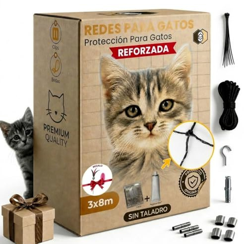 FR3 ® ️ Kattnät 3 x 8 svart | 12 strängar PE plus 1 ståltråd | Kattnät terrass | Förhindrar att din katt faller eller försvinner | Lämplig för fönster, balkonger och terrasser.