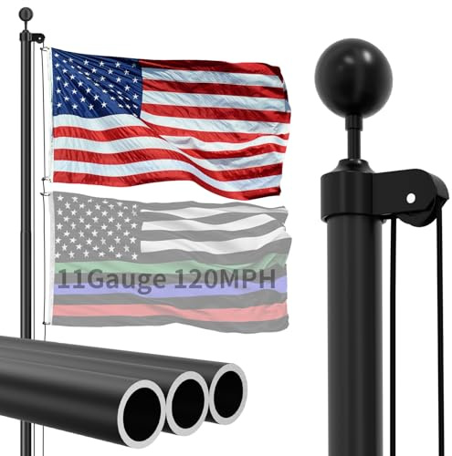 FFILY 11 Gauge Heavy Duty 30 FT Flag Pole, Unbending 120MPH Wind Resistance, 45K PSI & 95 HBW Hard Aerospace Aluminum Flagpole, In-Ground Flagpole Kit for Outside House