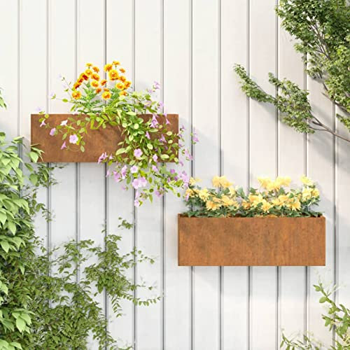 Mengtu Macetas de pared de acero corten oxidado, 2 unidades, 53 x 10 x 17 cm, macetas de jardín, maceta de exterior para patio, terraza, patio trasero y césped, decoración de jardín, cama de hierbas