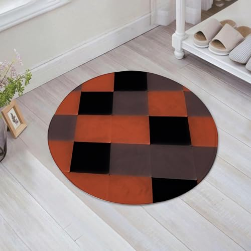 EMFSLA rutschfest Badezimmer Badeteppiche,Weich Hochflor Saugfähig Badvorleger Waschbar Flauschige Mikrofaser Badematte,Abstrakte Geometrie, orange, schwarz, grau,60x60 cm