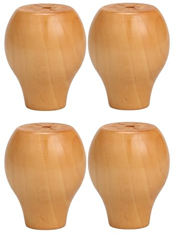 Wooden Furniture Legs, Solid Wood Sofa Legs Set of 4, Wood Cabinets Replacement Furniture feet with Rubber Protection Pad & Screws (6cm,Clear Lacquer)