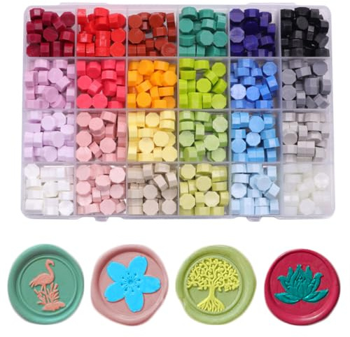 Kit de Perlas de Cera Ioggtser de 24 Colores con 600 Perlas de Cera para Sello de Cera Sellado de Letras (24 Garden Colors Series)