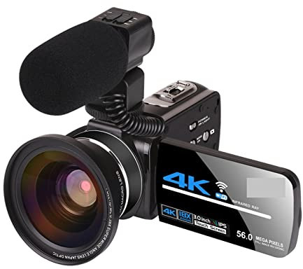 Cámara de video, videocámara, 4k 56mp Cámara de video Camcorder Vlogging Cámara Digital Vlogging Cámara con 3.0 pulgadas Hd Pantalla táctil / Visión nocturna / Micrófono externo WiFi para reuniones fa