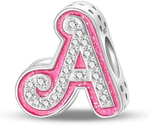HappyStar Letras Colgantes de Alfabeto A-Z Abalorios Charms 12 Signos del Zodiaco Pink Gift Originales Plata de Ley 925 para Pandora & Europeo Pulseras Mujer Collares