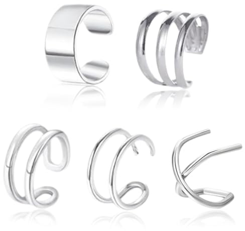 IKOPFLN Lot de 5 boucles d'oreilles à clip en spirale en argent sterling pour cartilage (non perçantes), boucles d'oreilles à clip en faux cartilage en spirale non perçantes pour oreilles sensibles