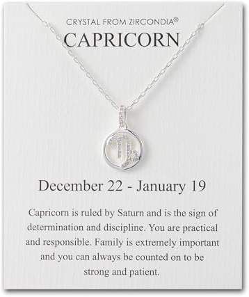 Philip Jones Capricorn Star Sign Zodiac Necklace and Quote Card with Zircondia® Crystals