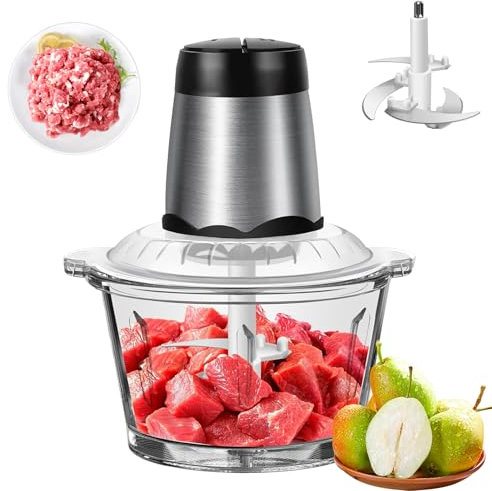 Tritacarne elettrico 300W tritacarne tritacarne elettrico 4 lame a doppio taglio e 2 potenti tritaverdure da cucina a motore regolabili in velocità, mini tritatutto per tritatore/frullatore/cibo