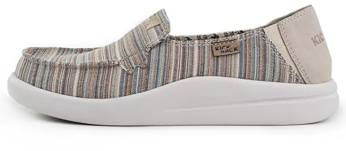 Kickback Rizzo Mocassini Slip‑On da Donna in Tela – Scarpe Casual Leggere con Design Convertibile a Tallone Ribaltabile per Il Comfort Quotidiano Estivo - Strisce Chiare, EU 38