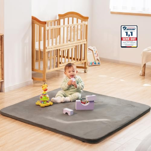 Uniency Krabbelmatte Baby,127x127x3cm Dicke,Schaum Spielmatte Baby, Grau