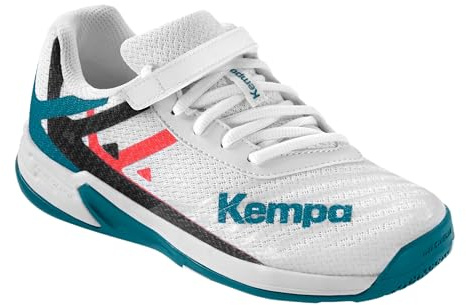 Kempa Jungen Unisex Kinder Wing 2.0 Junior Handball-Schuhe, weiß/rot/schwarz, 28 EU